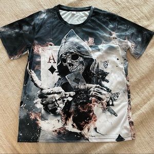 NEW 3D póker skull printed graphic T Shirt size L